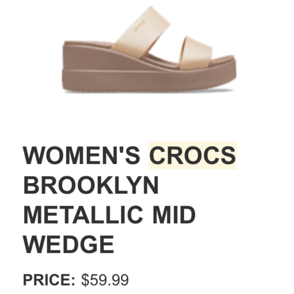 SOLD WOMEN'S CROCS BROOKLYN METALLIC MID WEDGE